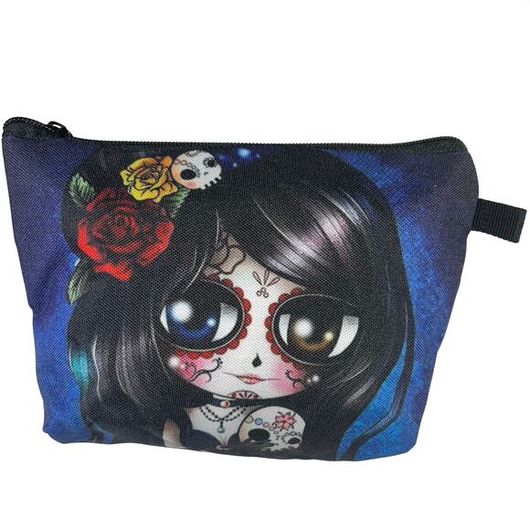 Sugar Skull Dia de los Muertos Accessory Cosmetics Makeup Canvas Zipper Bag - Picture 1 of 5
